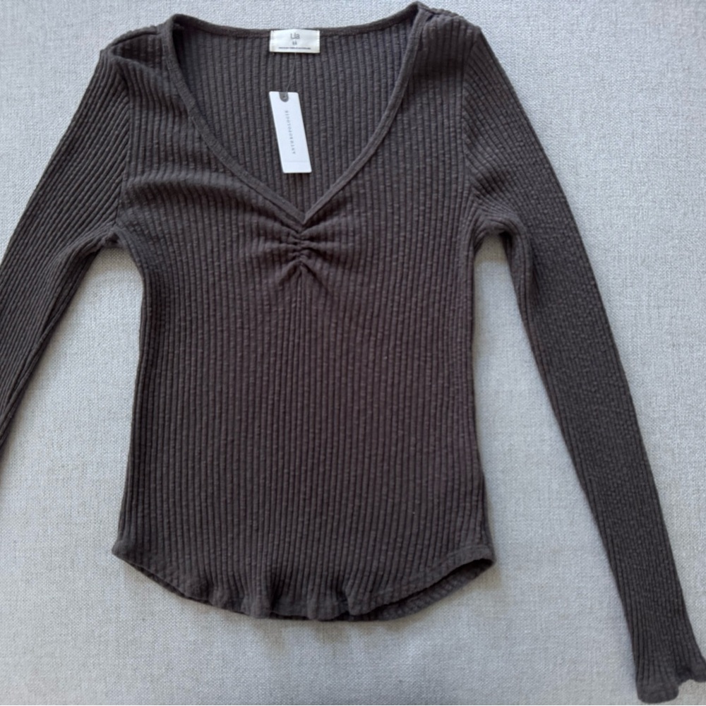 T.La Long Sleeve Ribbed Top - Dark Brown